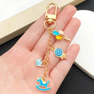 Cartoon Zinc Alloy Rocking Horse Balloon Crown Enamel Keychain Cute Multi Pendant Gold Plated Keyring For Women Bag Charm Jewelry