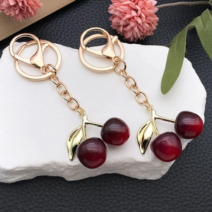 Creative Cute Resin Cherry Fruit Keychain Gradient Color Bag Ornament Zinc Alloy Key Ring Gift For Women Girls