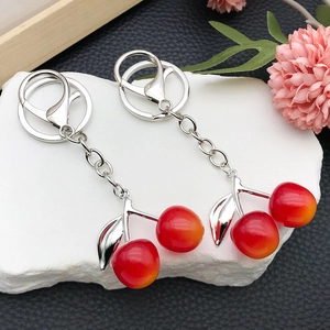 Cute Resin Cherry Keychain For Women Bag Pendant Accessory Gradient Fruit Simulated Keychain Zinc Alloy Plated Keyring