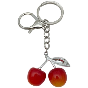 Cute resin gradient cherry keychain with silver leaves and lobster clasp for bags