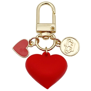 Red 3D resin heart keychain with golden crown disc charm and sweet bag pendant