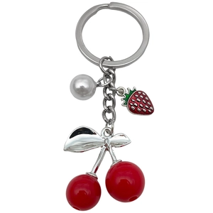 Kreativer Schlüsselanhänger mit Kirschen und Erdbeeren aus Harz und Perlenanhänger