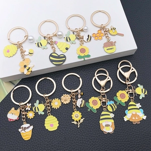 Pastoral Biene Sonnenblume Gnom Schlüsselanhänger Zinklegierung Emaille Honigglas Künstliche Perle Tasche Anhänger Schmuck