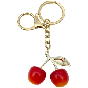 Porte-clés cerise créatif avec pendentifs en résine rouge et mousqueton en métal doré