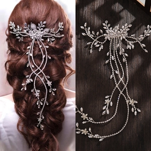 Pettine per Capelli da Sposa Strass Cristallo Foglia Fiore Nappa Accessorio per Capelli per Matrimonio Banchetto Festa Donna