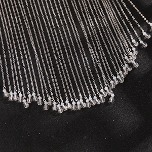 Close-up of silver tassel chains with transparent teardrop pendants for Hanfu veils