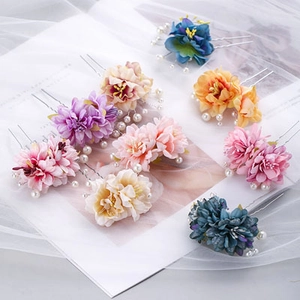 Pic à Cheveux Floral Rétro Avec Fleur en Tissu Künstliche Perle de Culture Épingle à Cheveux en U Accessoires de Coiffure Hanfu Pour Femme Mariage