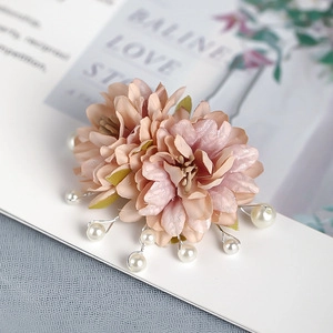 Épingle à cheveux fleurs en tissu rose vintage avec perles pendantes pour Hanfu