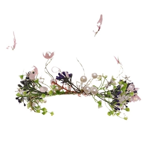 Couronne de fleurs de mariée avec fleurs roses, violettes et perles blanches