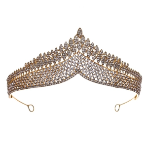 Elegant gold bridal crown with sparkling white rhinestones in a classic V-shape design