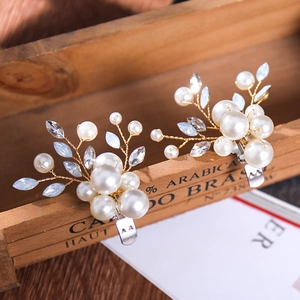 Handgemachte Blumen Kunstperle Strass Haarklammern Gold Legierung Kristall Schuhclips Für Hochzeit Party Damen Schmuck