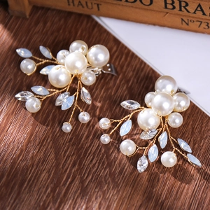 Elegante handgefertigte Perlen- und Kristall-Schuhclips mit Golddraht für Brautschuhe