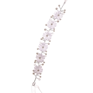 Bandeau fleurs en perles fait main avec fleurs en tissu blanc et rubans pour mariages