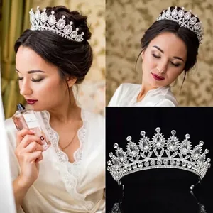 Luxueuse Couronne de Mariage en Strass pour Femmes Alliage Or Argent Diadème de Mariée en Cristal Goutte Accessoires Cheveux Fête