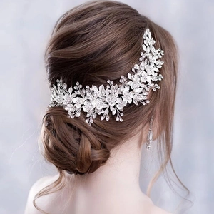 Handmade Bridal Flower Leaf Hair Comb Rhinestone Artificial Pearl Wedding Headpiece Rose Gold Silver Hair Vine Jewelry