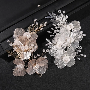 Handmade Mesh Flower Bridal Hairband Accessories With Artificial Pearl Beads Wedding Party Jewelry Gold Silver Floral Hair Accessories
