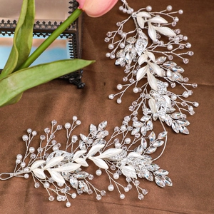 Bridal Hair Vine Silver Alloy Leaf Hairband With Artificial Pearl And Rhinestone For Wedding Party Women Elegant Hair Accessories