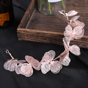 Rose gold metal mesh flower bridal headband with white pearls for elegant wedding hairstyles