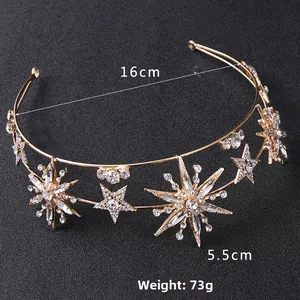 Detail of a golden double-layered star crown with sparkling rhinestones, 16cm diameter