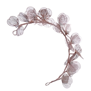 Rose gold floral bridal headpiece with mesh petals and pearls for elegant wedding hairstyles