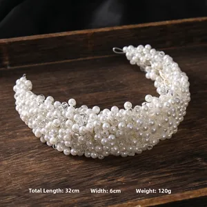 Detail showing white beaded headband dimensions: 32cm length and 6cm width specification