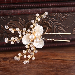 Épingle à cheveux fleurs dorées avec perles et cristaux pour coiffure de mariée chic