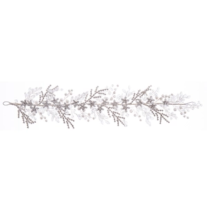 Elegante cerchietto da sposa argento con perle, cristalli e delicati fiori in metallo