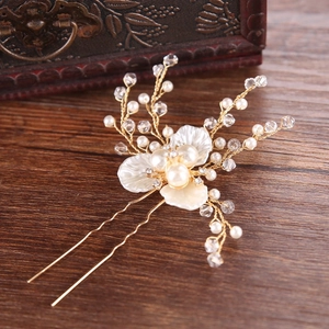 Épingle à cheveux élégante en U avec perles et fleurs en nacre pour mariée