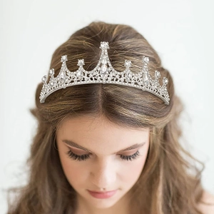 Elegant silver bridal crown with marquise rhinestones and arched alloy headband