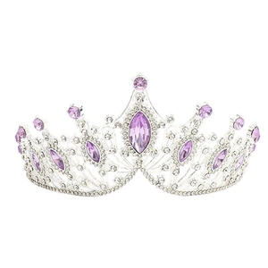 Silver bridal crown with purple marquise gemstones and intricate hollow patterns