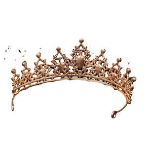 Vintage baroque gold bridal crown with hollow filigree and white crystal rhinestones