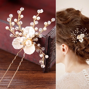 Pic à Cheveux en Forme de U Élégant Fleur Künstliche Perle Cristal Fait Main en Alliage Accessoires de Cheveux Mariée Bijoux de Fête