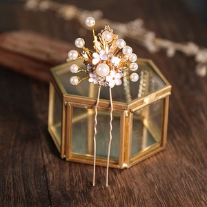 Braut Gold Blatt Künstliche Perle Haarnadel Emaille Blume U-Förmige Haargabel Hochzeit Schmuck Kopfschmuck Bankett Haar Accessoire Für Damen