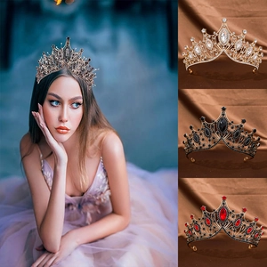 Baroque Vintage Alloy Rhinestone Crown Tiara For Women Wedding Party Luxury Crystal Hair Accessories Princess Headpiece