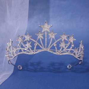 Elegant silver star bridal crown with sparkling rhinestones for wedding and evening parties
