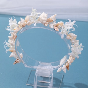Handmade Bridal Shell Headband White Flower Sea Conch Faux Artificial Pearl Wedding Hair Accessories For Women Beach Party Headwear