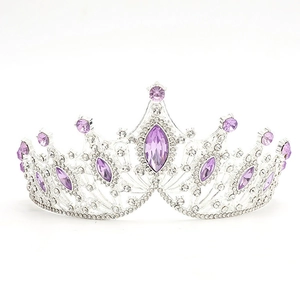 Baroque silver crown featuring purple marquise crystals and sparkling white rhinestones