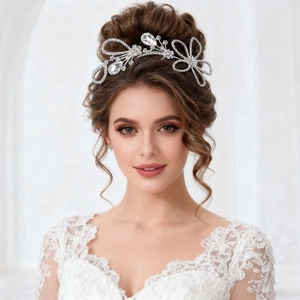 Handmade Bridal Floral Hair Band Silver Alloy Rhinestone Hollow Flower Wedding Headpiece Photography Hair Accessories