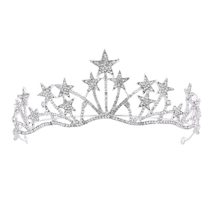 Elegant silver star bridal crown tiara with sparkling rhinestones for wedding and banquet