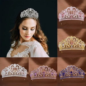 Baroque Bridal Crown Heart Shape Water Drop Pendant Rhinestone Alloy Tiara For Wedding Birthday Party Women Hair Jewelry