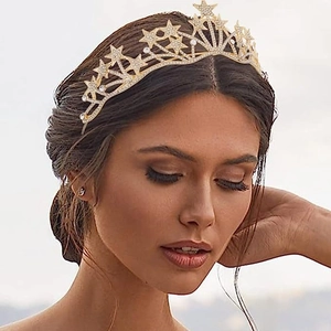 Retro Star Bridal Tiara Crown For Women Luxury Rhinestone Alloy Headpiece For Wedding Birthday Banquet Evening Party Dress Accessories
