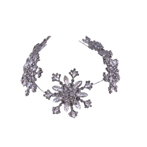 Serre-tête de mariée flocon de neige en argent avec strass pour coiffures de mariage