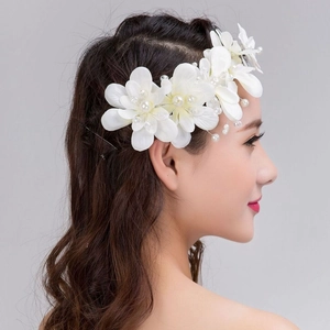 Handmade Floral Bridal Headpiece Satin Flower Rhinestone Faux Artificial Pearl Hair Accessory For Wedding Banquet Party Hair Ornament