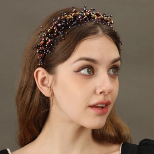 Handmade Crystal Beaded Bridal Headband Multicolor Glass Beads Woven Hairband Luxury Wedding Party Banquet Hair Accessories