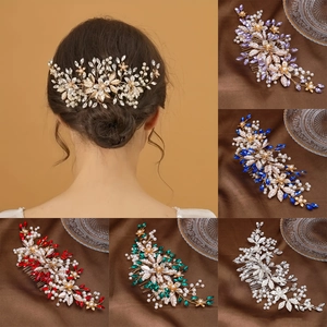 Peigne à Cheveux Mariée Fait Main Fleurs Avec Fausses Künstliche Perles et Strass Or Argent Accessoires Cheveux pour Mariage Femme