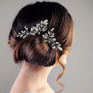 Elegante Set di Forcine da Sposa in Lega e Strass Design a Foglia e Ramo Forcine a U per Gioielli da Donna per Matrimoni