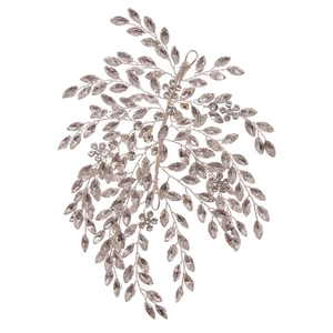 Elegant bridal hair vine with silver leaves and sparkling marquise crystal rhinestones