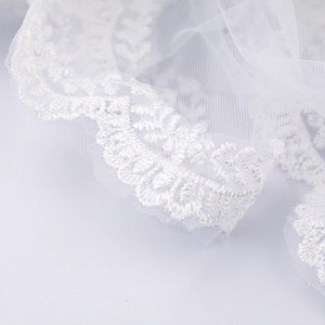 European bridal white double layer veil with elegant lace edge and embroidery mesh detail