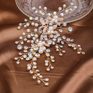 Bandeau de Mariée Feuille d'Or Fait à la Main Avec Künstliche Perles Et Strass Élégante Vigne de Cheveux Mariage Bijoux de Fête Femme
