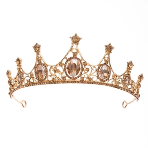 Vintage gouden barokke kroon met amberkleurige strassteentjes voor bruiden